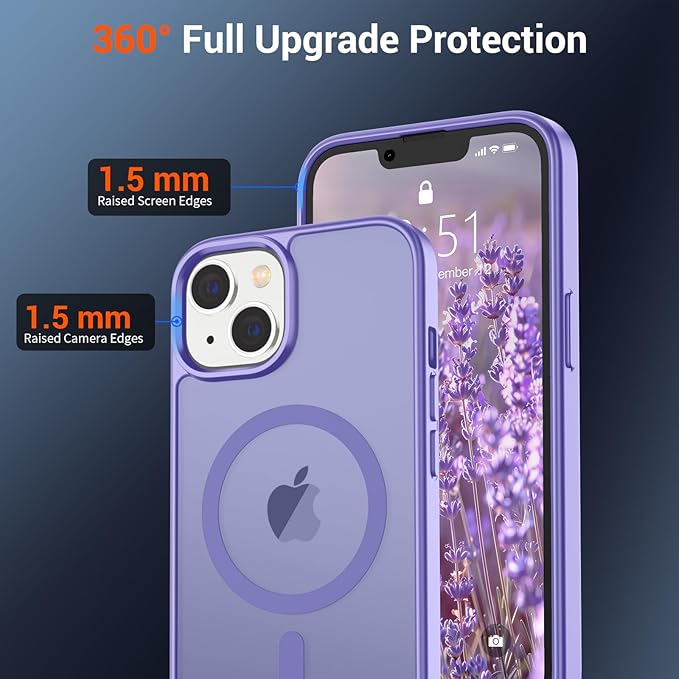 SUPFINE Magnetic for iPhone 14 Case & iPhone 13 Case (Compatible with MagSafe)(Military Grade Drop Protection) Translucent Matte Shockproof Phone Cover,Purple