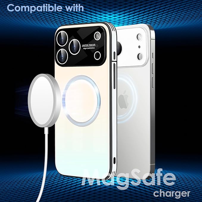 Guppy Compatible with iPhone 17 Pro Magnetic Case, with Full Camera Lens Protector [Compatible with MagSafe] Scratch Resistant Gradient Glass Back Cover Phone Case-White