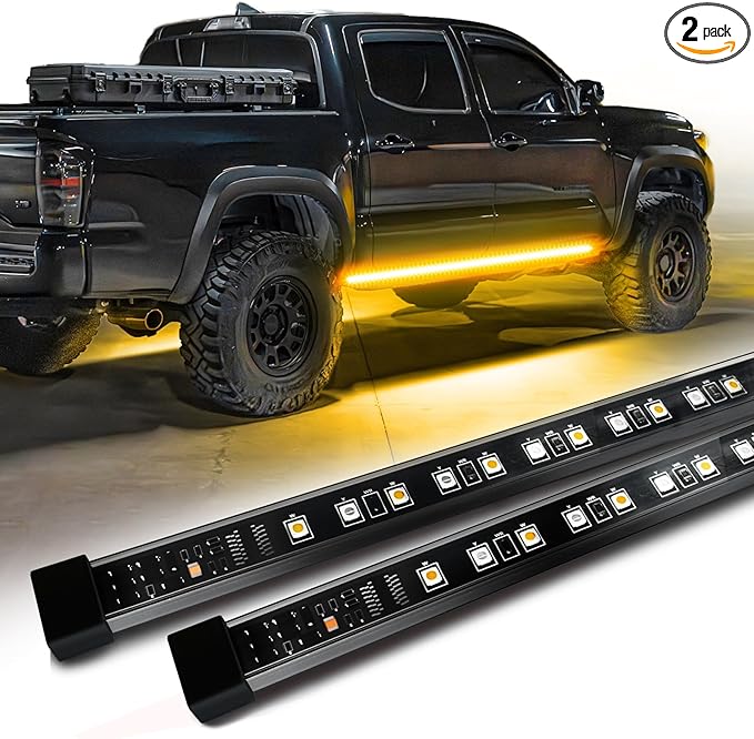OPT7 Sidekick 86" Running Board Lights 2PCS LED Strips w/Sequential Amber Turn Signal Side Marker, DRL, White Courtesy Light for Extended Crew Cab Pickup - Truck Decorations