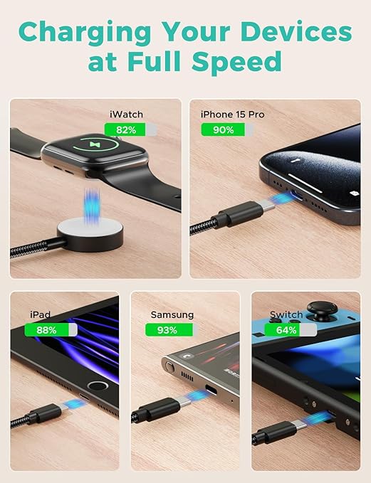 2Pack Travel Essentials,3 in 2 USB C Cable for Apple Watch Charger,iPhone Charger,Multi Charging Cable,Cruise Vacation Camping,Portable for iWatch Series 11-2/Ultra/SE & iPhone 17-12,Car,Black