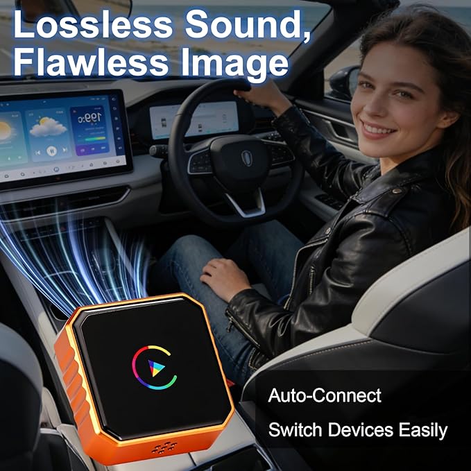 Mini Wireless for Carplay Adapter for iPhone & Android Auto, USB Plug & Play, Zero Delay Wireless 2 in 1 Adapter, Bluetooth Wi-Fi Pairing Allows for Easy Access to Navigation, Voice Control Etc