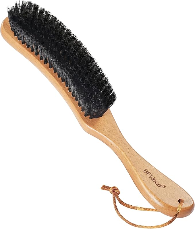 BFWood Clothes Brush, Boar Bristle Hat Brush Lint Brush for Suits, Cashmere, Wool, Velvet, Suede and Pet Hair, Large Beech Handle