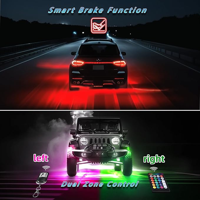 16Pods RGB LED Rock Lights Kit with APP/RF Remote Control Dual Zone Brake, Car Underglow Lights Multicolor Neon Underbody Light for Trucks Pickup Jeep Golf Cart SXS ATV UTV Off Road 12V