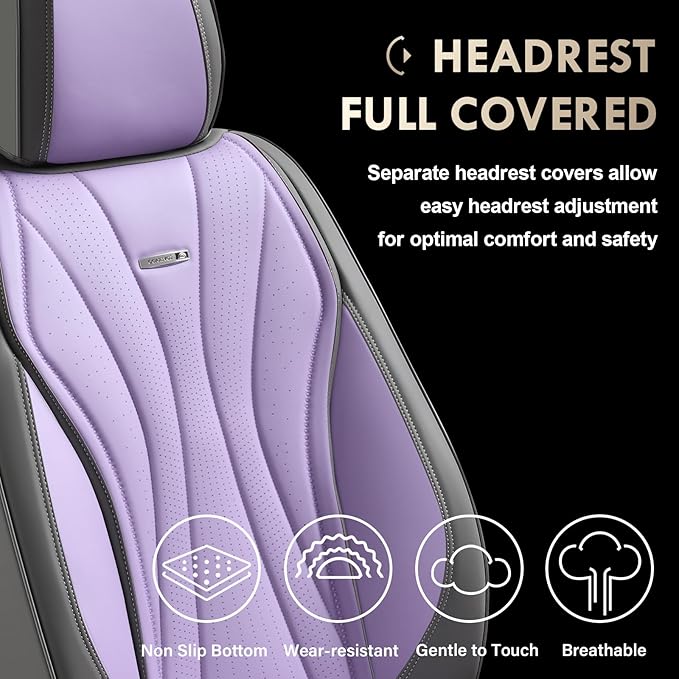 Coverado Seat Covers for Cars, Front Seat Covers, Luxury Leather Seat Covers, Car Seat Protector Waterproof, Premium Automotive Seat Cover, Universal Car Seat Cushions Fit for Most Cars (Gray&Purple)