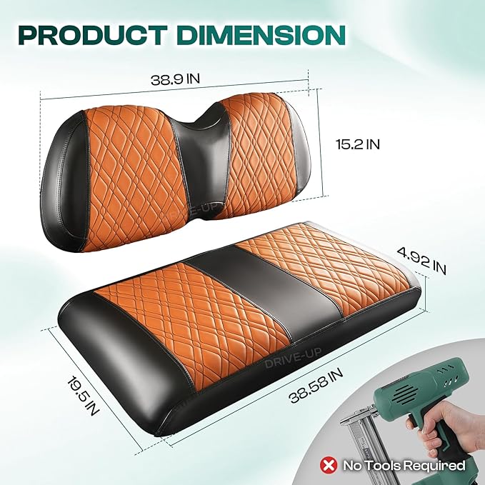 DRIVE UP Club Car Precedent Diamond Seat Covers, Brown Diamond Cross Club Car Leather Front Seat Cover, Golf Cart Seat Covers with Black Stitching Front, Waterproof and Wipe Clean