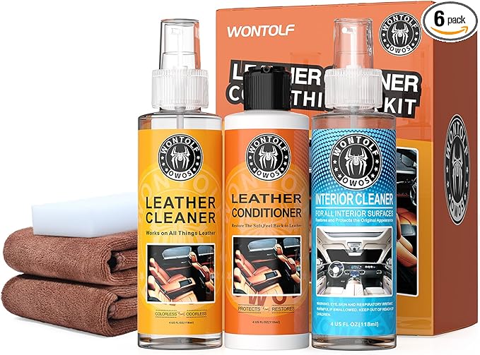 Wontolf Leather Cleaner and Conditioner Non-Toxic Gentle Total Interior Cleaner Car Wash Kit, Leather Boot Care Kit, Safe for Use on Car Interiors, Leather Apparel, Furniture, Sofa, Shoes, Bags