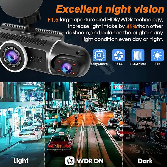 360° Dash Cam Front and Rear View 4 Channel Dash Cam FHD 1080Px4, Inside/Back 170°+2x150°+170° Wide Angle, Free 64GB Card, Built-in WiFi GPS, Night Vision,APP,G-Sensor with 24/7 Parking Mode