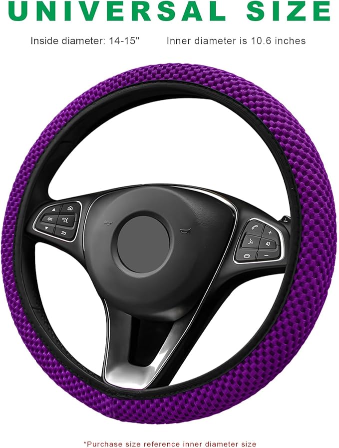 Elastic Steering Wheel Cover, 15"×15" Breathable Ice Silk Steering Wheel Protector, Universal Auto Wheel Wrap Anti-Slip Soft Cover for Ultimate Comfort, Car Accessories (Dark Purple)