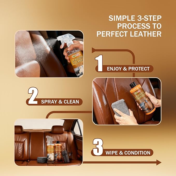 Leather Cleaner and Conditioner Kit, Leather Care for Car Seats, Furniture, Couches, Boots, Bags & More, Safe for Any Color, 2 x 16oz