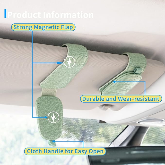 Yuoyar 2 Packs Magnetic Sunglass Holder for Car Visor - Universal Sunglasses Clip for Different Size Eyeglasses - Convenient Interior Car Accessories (Green)
