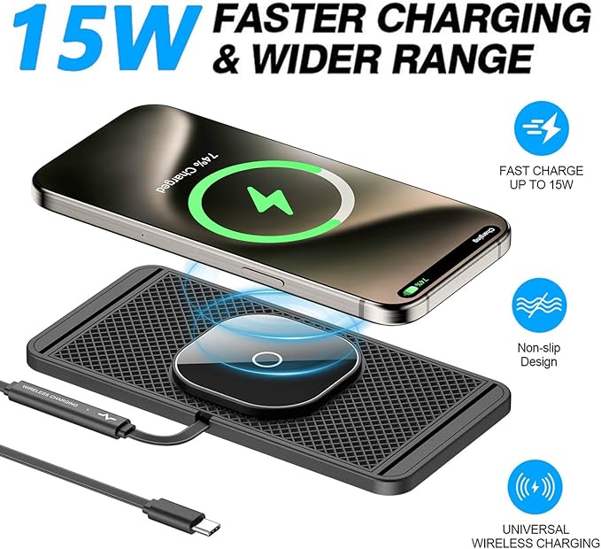 Magnetic Wireless Charger for Toyota Tacoma 2024 2025 2026 for Toyota 4Runner 2025 2026 15W Fast Wireless Car Phone Charger Pad Non-Slip Phone Holders for iPhone 17/16/15/14/13/12