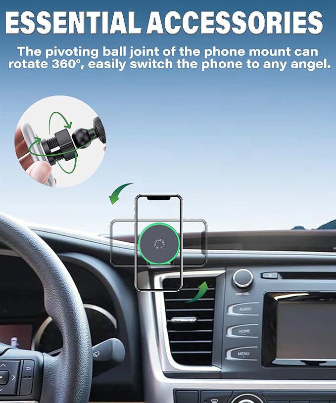 Car Phone Holder for Toyota Highlander 2014 2015 2016 2017 2018 2019 Accessories 15W Fast Wireless Charger Adjustable Air Vent Cell Phone Mount Hands-Free 360 Degree Rotation