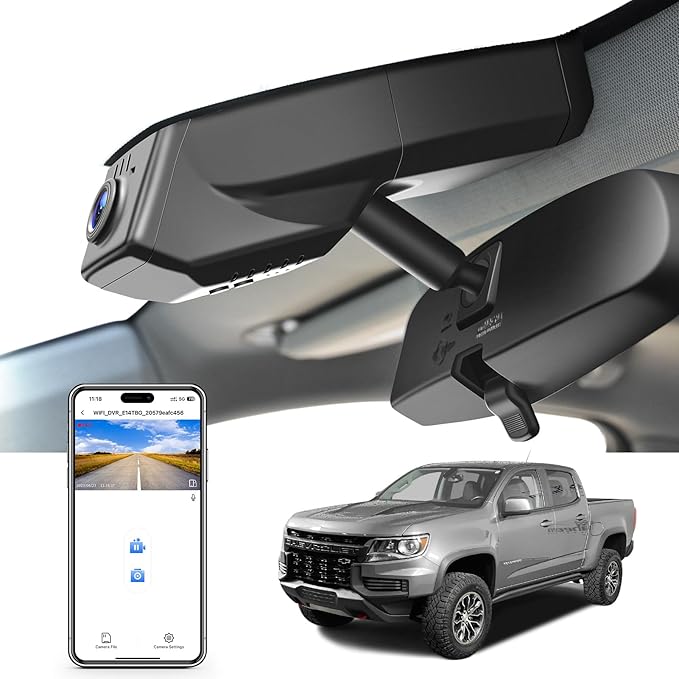 Mangoal 4K Dash Cam Custom fit for Chevy Colorado 2015-2022 Select Base WT LT Z71 ZR2(Model A), Integrated OEM Look, UHD 2160P Video, G-Sensor, Loop Recording, Free App & WiFi, 64GB Card