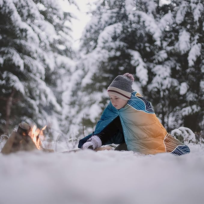 zzlamb Camping Blanket for Cold Weather,Outdoor Puffy Blanket Portable Down Alternative,Windproof Warm Cloak with Snaps,Cozy Quilt Backpacking Picnic RV Travel Plane Car Hammock Beach Climbing
