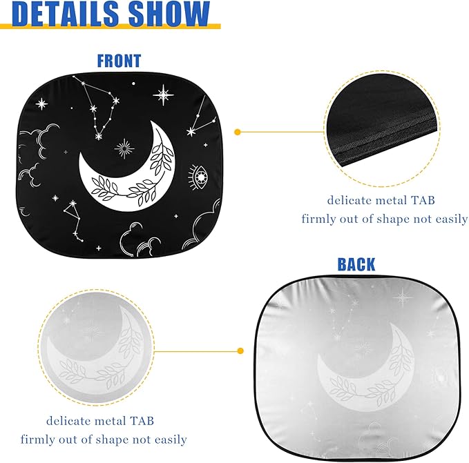 2 PCS Star Moon Windshield Sun Shade for Car Foldable Window Covers for Car Accessories Reflect UV Sun Heat Protector for Universal Cars SUV Truck(Classic Style)
