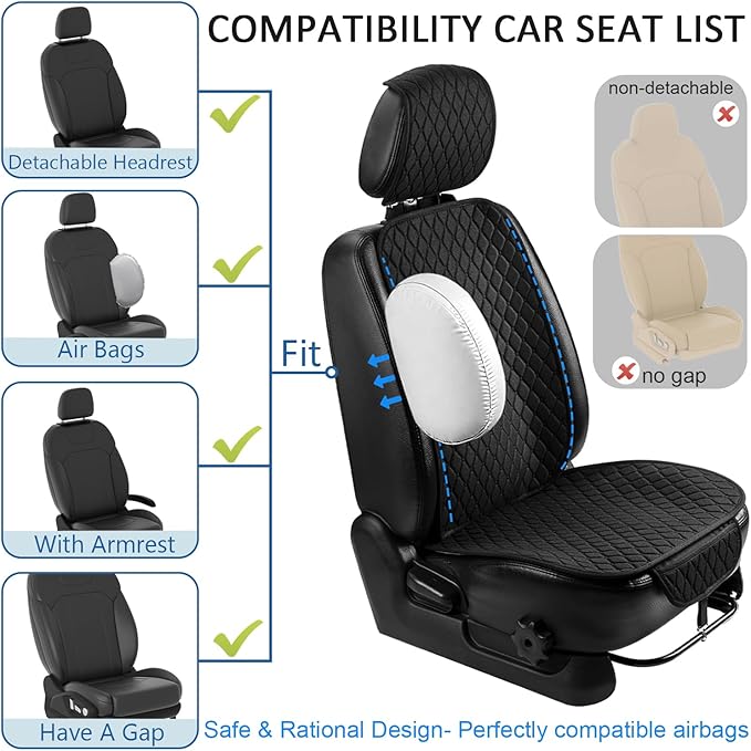 1 Pack Linen Car Seat Cover Front Seat Covers Soft & Breathable Front Premium Covers with Non-Slip Protector Universal Fits Most Automotive, Vans, SUVs, Trucks (1Pack Black)