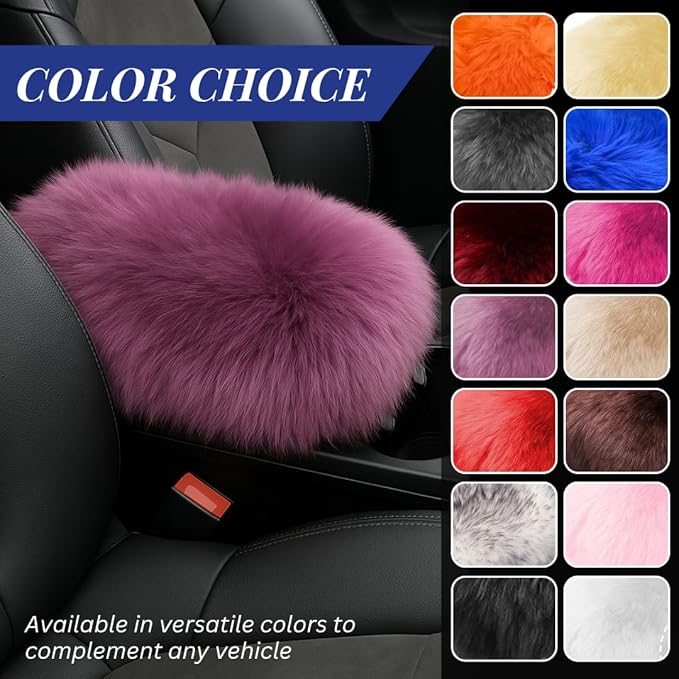 Andalus Brands Pure Australian Sheepskin Fluffy Car Center Console Cover, Luxurious Non-Shedding Furry Arm Rest Cover for Car, Versatile for All Seasons, Purple - (11.47" X 6.3")