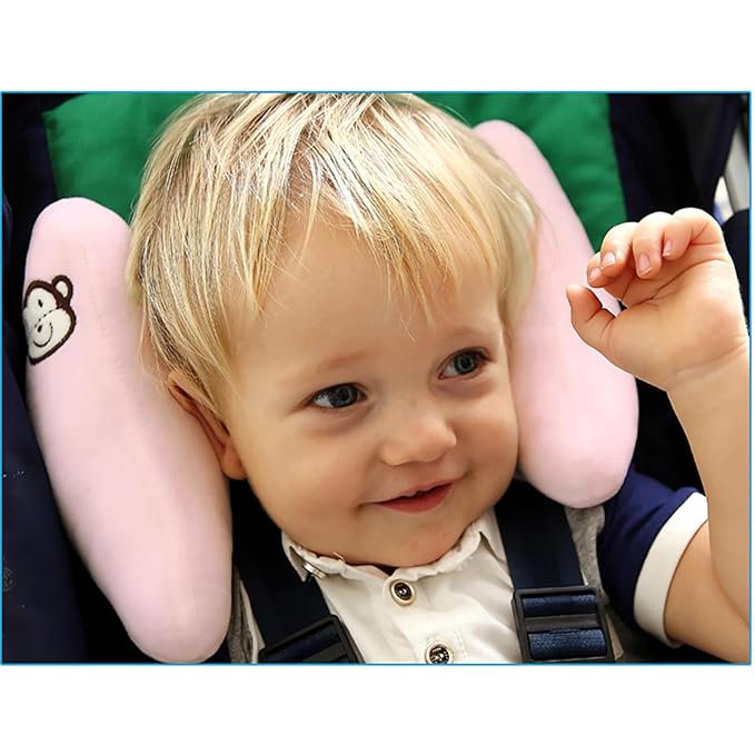 Adjustable Head Neck Pillow for Infant Car Seat, Portable Baby Travel Pillow for Stroller, Banana Shape Headrest Support Pillow, Comfortble Toddler Neck Pillow for Pushchair,Swing, Light Pink