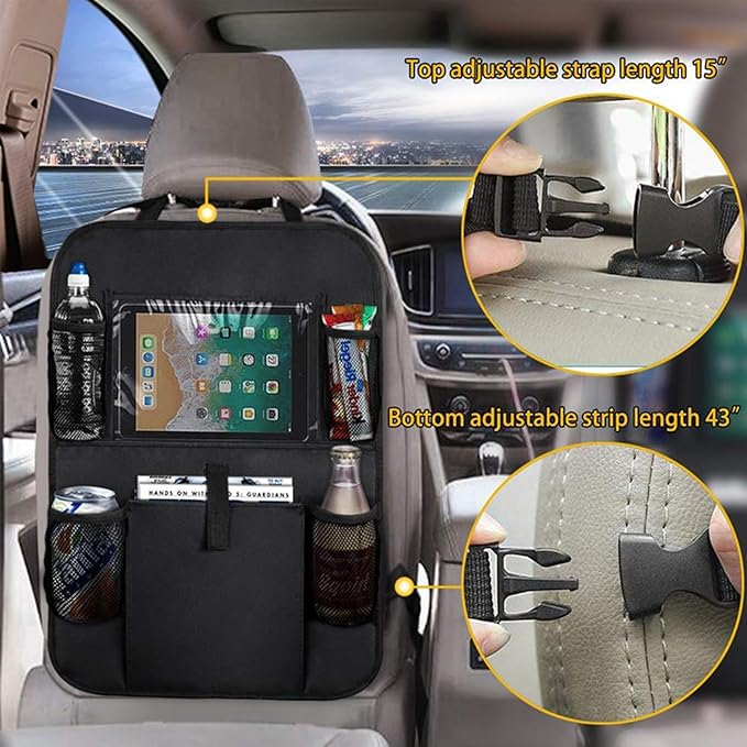 2 Pack Backseat Car Organizer, Seat Back Storage Bag with Touch Screen Tablet Holder Waterproof Seat Back Protectors Kick Mats for Kids Toddlers.