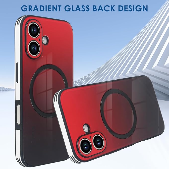 Guppy Compatible with iPhone 17 Magnetic Case, with Full Camera Lens Protector [Compatible with MagSafe] Scratch Resistant Gradient Glass Back Cover Phone Case-Red