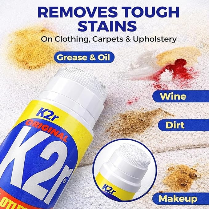 K2R SpotLifter Spot Remover Spray – Quick-Drying Stain Remover for Clothing, Carpets, Upholstery & Wallpaper – Built-In Brush Cap for No-Mess Touch-Ups – 10oz (2, 1)