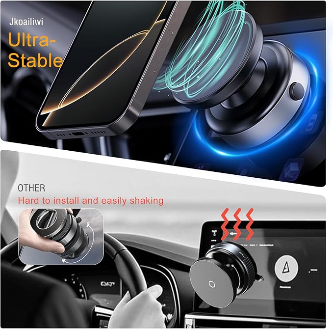 Auto Suction Cup Phone Mount, Quick-Release Vacuum Magnetic Car Phone Holder for Smooth Surface/Gym/Mirror, 360 Adjustable for Magsafe iPhone 17 16 Air Pro Max 15
