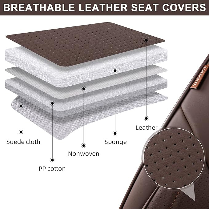 Brown Car Seat Covers Front Pair, Breathable Leather Automotive Front Seat Covers & Headrest for Reduce The Driving Fatigue, Compatible with Most Vehicles, Cars