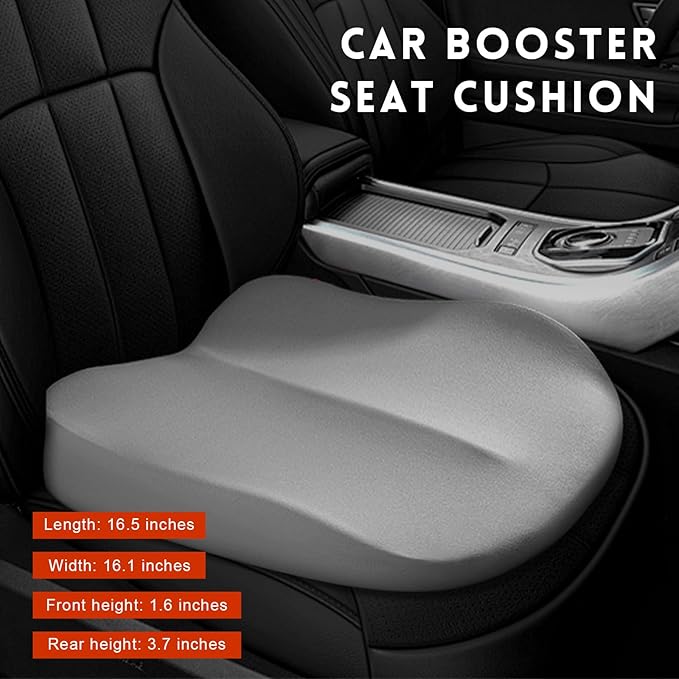 Car Seat Cushion, Ergonomic Memory Foam Auto Seat Boost Mat for Short People Driving, Non-Slip Driver Seats Height Cushion Office Chair Pillow for Tailbone Back Pain Relief (Gray)