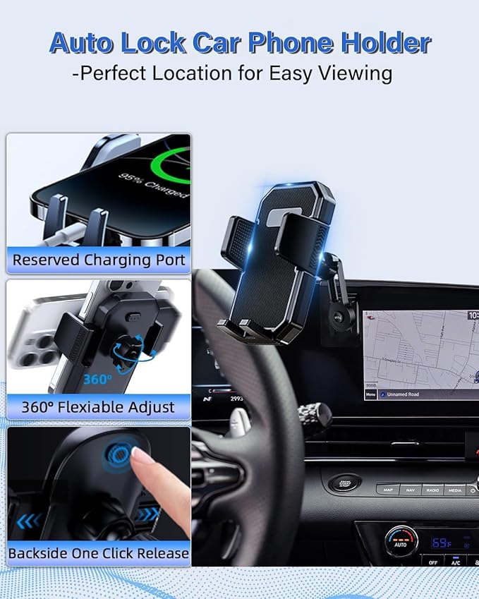 PZK Car Phone Holder for Hyundai Elantra 2021-2025 2026 SE/SEL/Sport/Limited/N Line Accessories Custom 8-Inch/10.25-Inch Screen Auto Lock Car Phone Mount with 360° Rotating Extension Rod