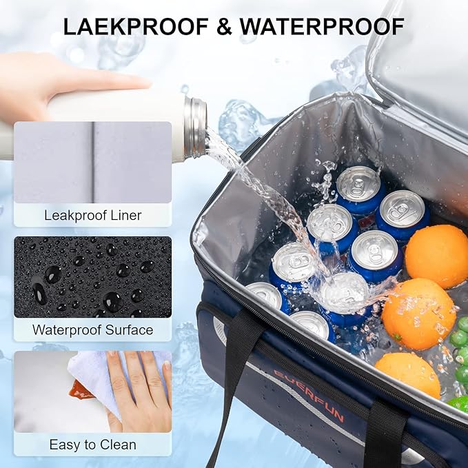 EVERFUN Small Cooler Bag 24/48 Can Insulated Lunch Box Double Deck Soft Leak-Proof Waterproof Collapsible Ice Chest for Men Women Work Travel Car Trip Picnic Beach