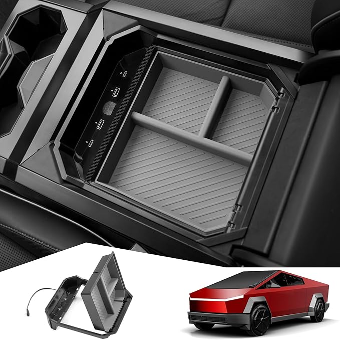 Center Console Organizer Tray Compatible with Tesla Cybertruck 2025 2026 2024,Armrest Storage Tray with USB Expansion Docks for Cybertruck Accessories