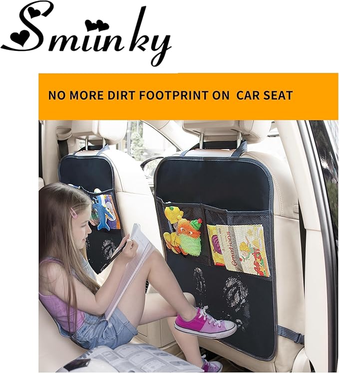 Kick Mats with Organizer -2 Pack Backseat Protector SeatCovers for Your Car, SUV, Minivan or Truck Seats - VehicleBack Seat Kids Safety Accessories -Universal Fit AutomotiveInterior Protectors