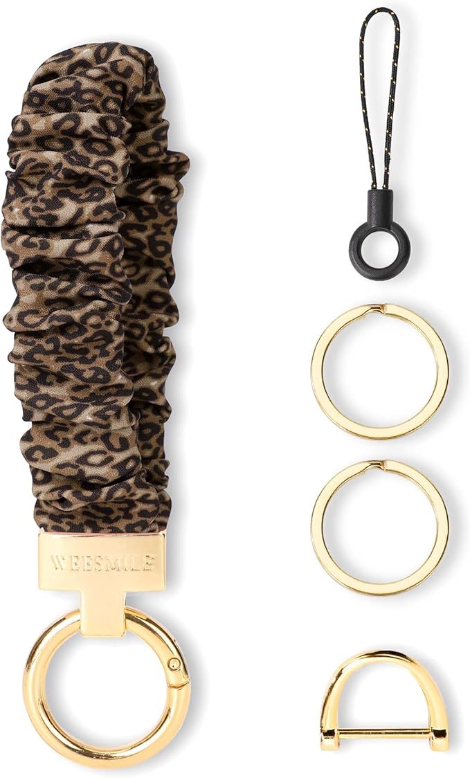 WEESMILE Keychain Wristlet, Stretchy Key Chain for Car Keys with D ring, Cute Scrunchie Wrist Bracelet for Women Men