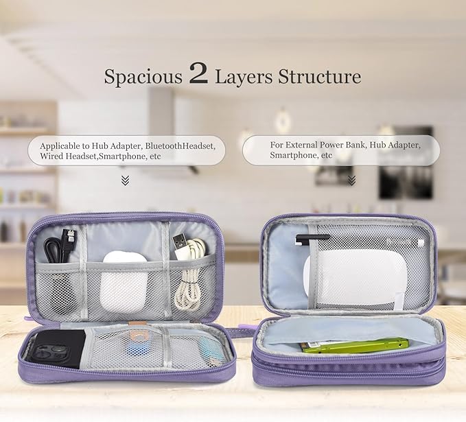 Electronic Organizer Travel Cable Accessories Bag, Electronic Organizer Case, Electronic Accessories Organizer Bag for Power Bank, Charging Cords, Chargers, Mouse, USB Cable, Earphones (Purple)