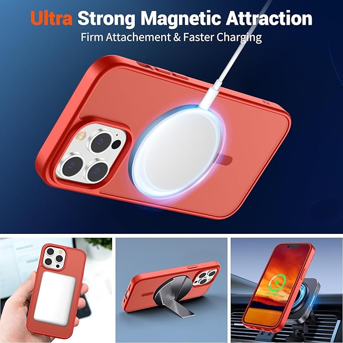 SUPFINE Magnetic for iPhone 13 Pro Max Case (Compatible with MagSafe) (Military Grade Drop Protection) Slim Translucent Matte Shockproof with Anti-Fingerprint Phone Case,Red