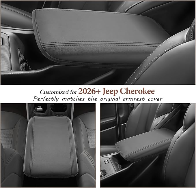 SKTU for 2026 Jeep Cherokee Armrest Cover for 2026+ Cherokee (Base/Laredo/Limited/Overland) Center Console Cover Jeep Cherokee 2026 Accessories Console Cushion Pad 2026 Cherokee Seat Box Pad Soft