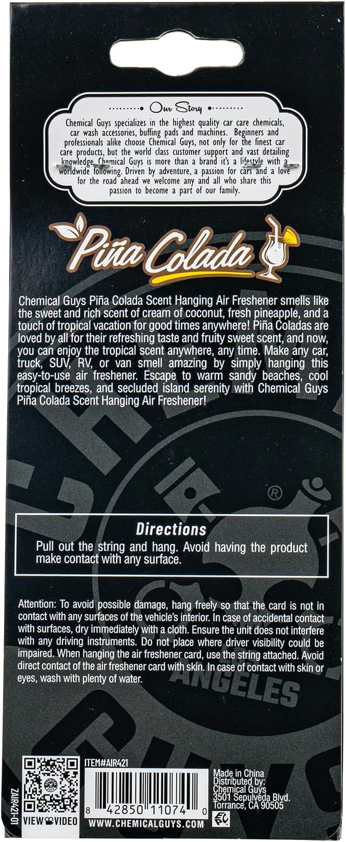 Chemical Guys Car Fresheners, Hanging Air Fresheners - Pina Colada Scent for Cars, Trucks, SUVs, RVs, Home, Office, Work, Dorm Room, & More - 12 Pack