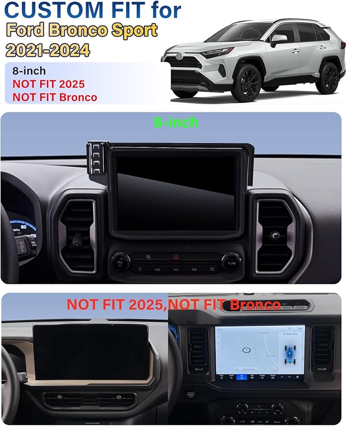 Car Phone Holder for Ford Bronco Sport 2021 2022 2023 2024 Accessories 8-Inch Screen Fixed Clip, Automobile Cradles Phone Mount, Cell Phone Base Not Block Air Vent(NOT FIT 2025, NOT FIT Bronco)