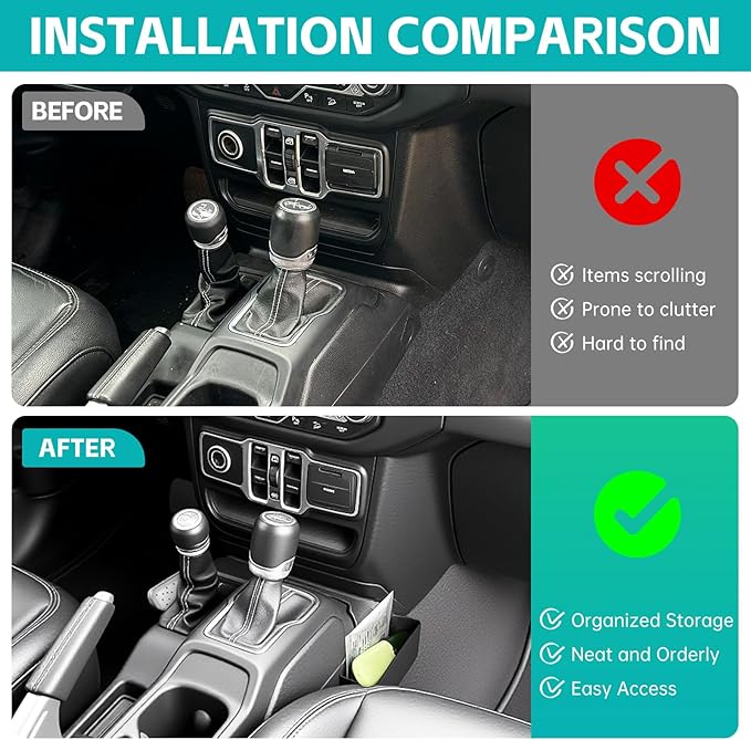 Center Console Organizer Compatible with 2018-2026 Jeep Wangler JL JLU 4xe Rubicon Sahara & 2020-2026 Gladiator JT Accessories, Gear Shift Console Side Box Tray for Jeep Interior Accessories