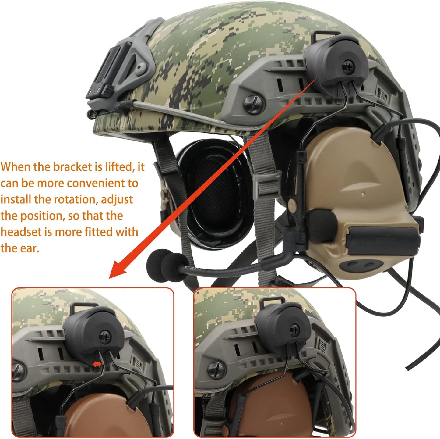 COMTA 2 Helmet-Type Tactical Headset with U94 PTT 2pin，Noise Canceling Headphones，for Airsoft Hunting Shooting