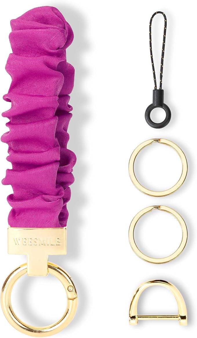 WEESMILE Keychain Wristlet, Stretchy Key Chain for Car Keys with D ring, Cute Scrunchie Wrist Bracelet for Women Men