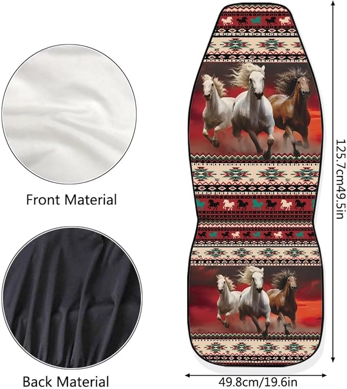 Aztec Ethnic Striped Horse Jigsaw Puzzle Print Car Seat Cover Front Seats Only Full Set of 2, Universal Bucket High Back Car Front Seat Covers