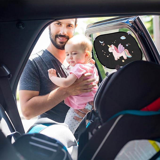 Car Window Shade for Baby, 2 Pack UV Protection Breathable Universal Fit Mesh Car Window Shades, 2 Pack with 8 Suction Cups- 17.7 x 14 inches
