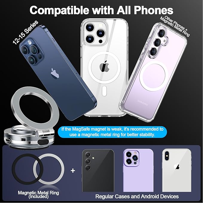AICase Car Electric Suction Cup Vacuum Magnetic Phone Holder, 360° Rotatable Compatible with MagSafe, Magnet Cell Phone Car Mount for iPhone & Android, Includes Adhesive Pad for Uneven Surfaces