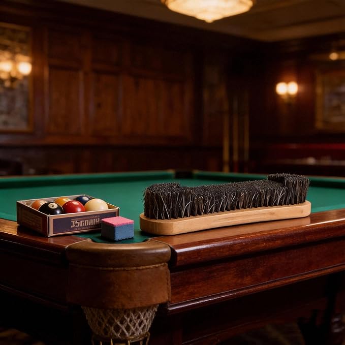 Professional Pool Table Brush 12-Inch | Soft Horsehair Bristles for Gentle & Efficient Cleaning - Reaches Tight Corners & Felt Surface, Essential Billiard Table Maintenance Tool