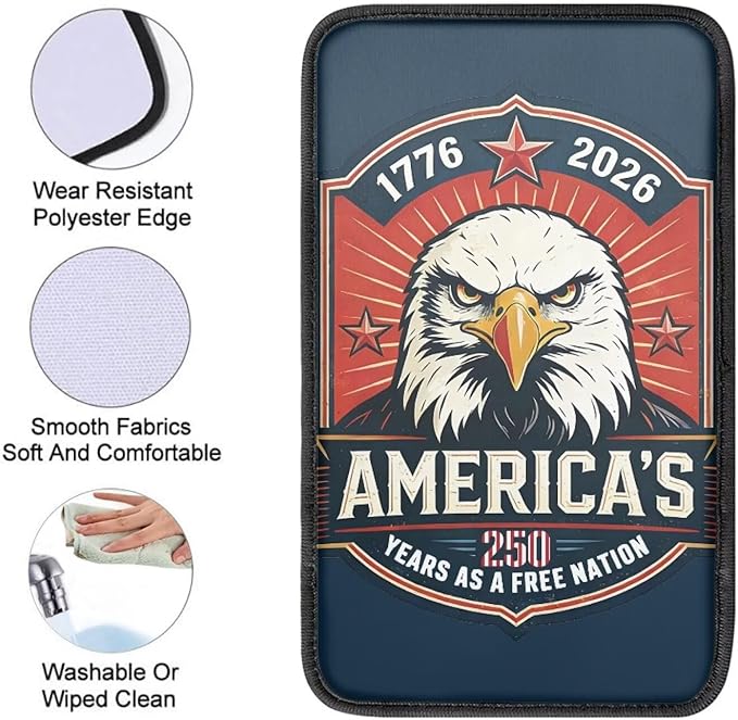 Dreaweet 250th Anniversary Center Console Cover American Bald Eagle Pattern Universal Fit Arm Rest Cover for Car SUV Sedan Scratch Resistant Armrest Cover Center Console Cushion Pad