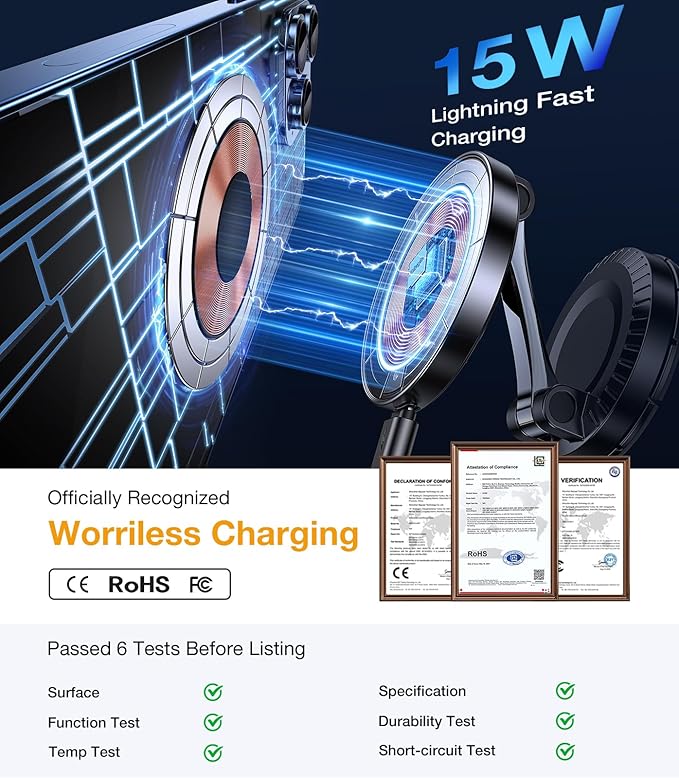 Coolpow for MagSafe Car Mount Charger【15W Faster Charging】Magnetic Wireless Car Charger for iPhone【Super Strongest Adhesive】Magnetic Phone Holder for Car Dashboard for iPhone 17 Pro Max 16 15 14 13 12