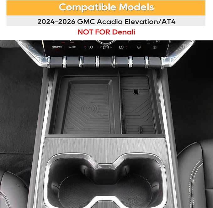 GMC Acadia Center Console Organizer 2024-2026 GMC Acadia (Elevation/AT4)-ABS Materials& TPE Wirless Mats Storage Box 2024-2026 GMC Acadia Accessories- ONLY FOR Console Without Cover- NOT FOR DENALI