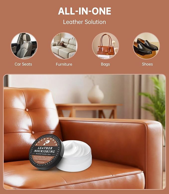 Leather Conditioner - 2 Pack, All-In-One Leather Care Treatment for Couch, Bag & Furniture Salve, Restores Softness & Shine, Safe for Purses, Shoes, Sofa, Boots, Car Interior, Family & Pet Safe