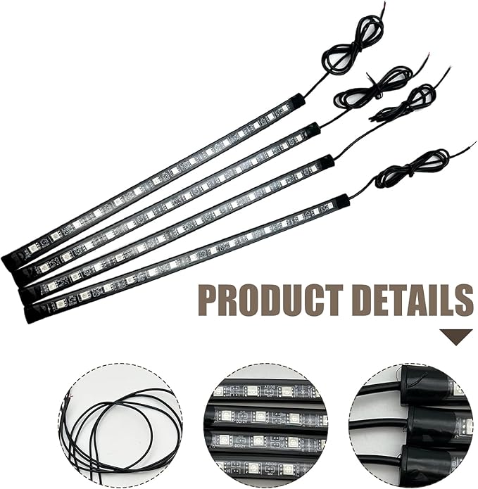 4 PCS Car LED Strip Lights, 5050-15SMD High Brightness Flexible Lamp Strips, IP67 Waterproof 12V DC Bulb with Back-adhesive, Universal Ambient Lighting for Cars Motorcycles Boats (Green)